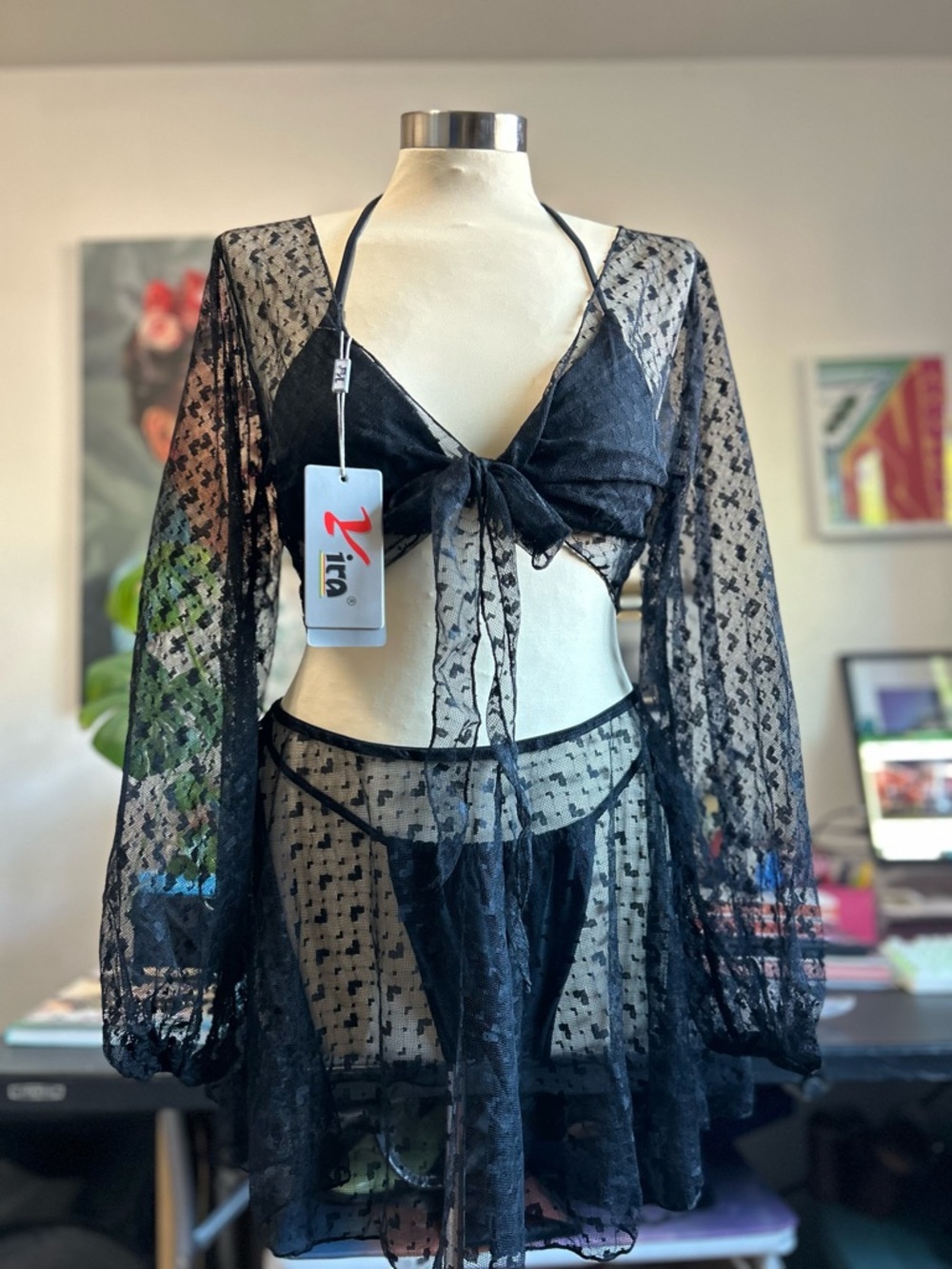 Yira black 2 piece bikini with coverup size M